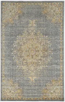 7' X 10' Slate Gray And Green Wool Medallion Area Rug