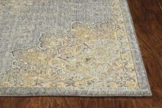 7' X 10' Slate Gray And Green Wool Medallion Area Rug