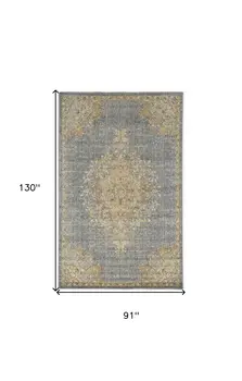 7' X 10' Slate Gray And Green Wool Medallion Area Rug