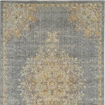 7' X 10' Slate Gray And Green Wool Medallion Area Rug