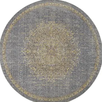 9' Slate Gray And Orange Wool Medallion Distressed Round Rug