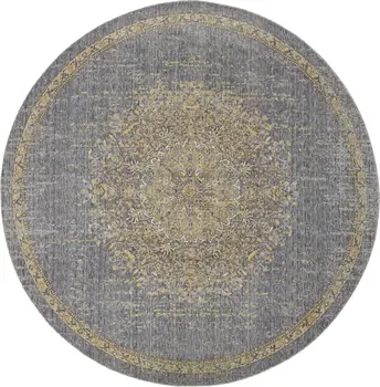 9' Slate Gray And Orange Wool Medallion Distressed Round Rug