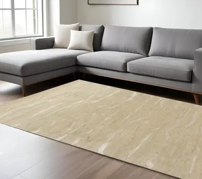 8' X 10' Tan and Ivory Wool Abstract Hand Tufted Area Rug