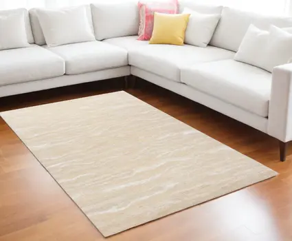8' X 10' Beige and Ivory Wool Abstract Hand Tufted Area Rug