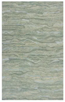 5' X 7' Blue Green And Beige Abstract Hand Tufted Area Rug