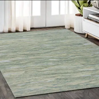 5' X 7' Blue Green And Beige Abstract Hand Tufted Area Rug
