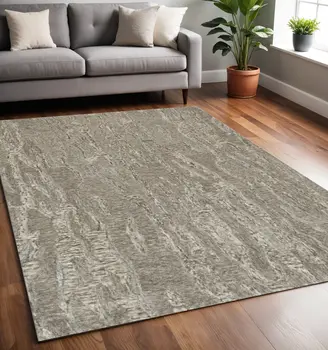 5' X 7' Sand And Gray Abstract Hand Tufted Area Rug