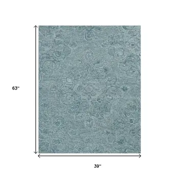 3' X 5' Blue And White Floral Hand Tufted Area Rug