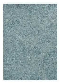 8' X 10' Blue and Beige Wool Floral Hand Tufted Area Rug