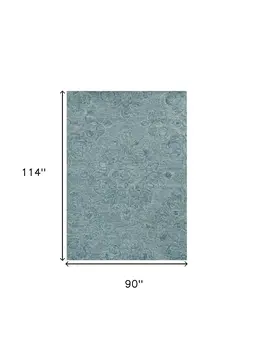 8' X 10' Blue and Beige Wool Floral Hand Tufted Area Rug