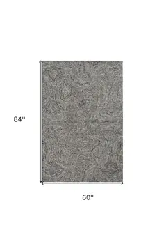 5' X 7' Gray And Dark Gray Abstract Hand Tufted Area Rug