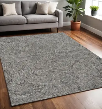 5' X 7' Gray And Dark Gray Abstract Hand Tufted Area Rug