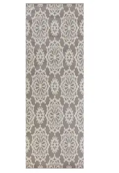 7' Gray And Ivory Floral Runner Rug