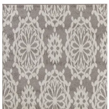 7' Gray And Ivory Floral Runner Rug