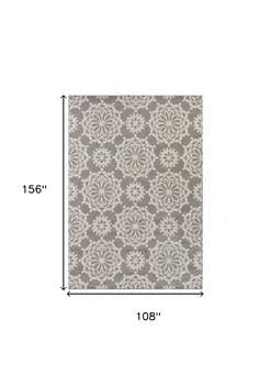 9' X 13' Gray and Ivory Floral Area Rug