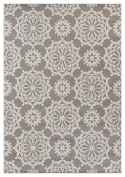 9' X 13' Gray and Ivory Floral Area Rug