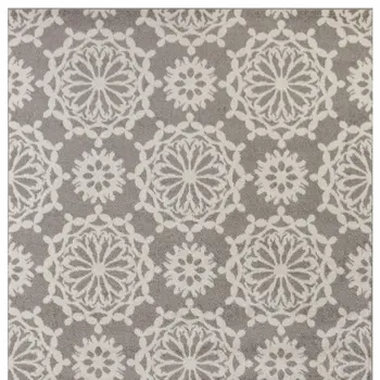 9' X 13' Gray and Ivory Floral Area Rug