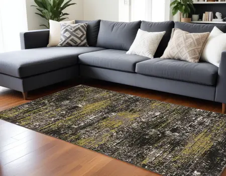 9' X 13' Black Brown and White Abstract Area Rug
