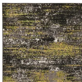 9' X 13' Black Brown and White Abstract Area Rug