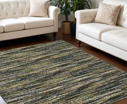 9' X 13' Black Brown and White Abstract Area Rug