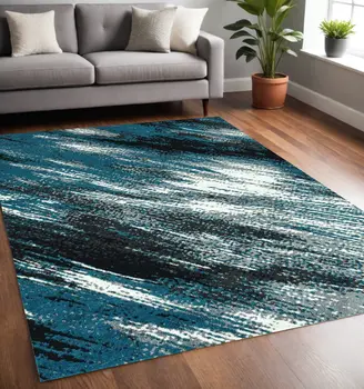5' X 8' Blue And Gray Abstract Area Rug