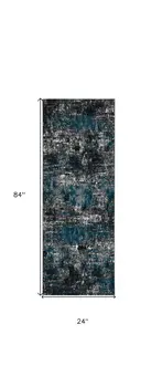 7' Grey Blue Machine Woven Abstract Indoor Runner Rug