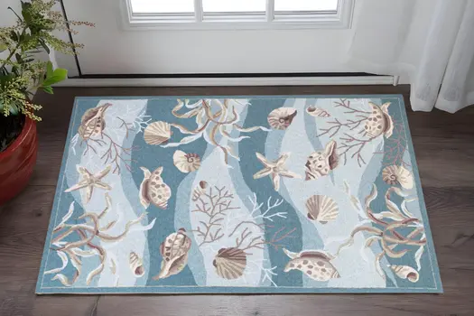 3' X 5' Seafoam Corals And Shells Area Rug