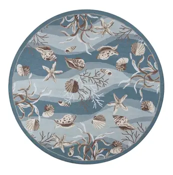 8' Blue and Beige Round Hand Tufted Area Rug