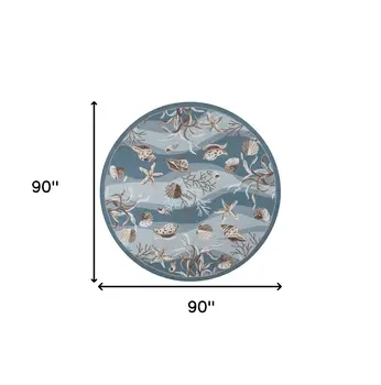 8' Blue and Beige Round Hand Tufted Area Rug