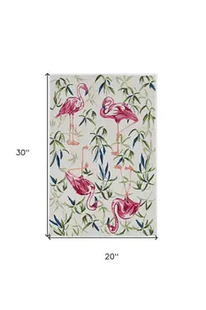2' X 3' Pink and Ivory Tropical Floral Hand Tufted Area Rug