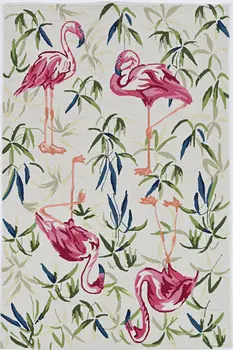 2' X 4' Ivory Pink Hand Hooked Flamingo Indoor Accent Rug