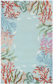 2' X 4' Blue Hand Hooked Bordered Coral Reef Indoor Accent Rug
