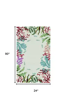 7' Ivory Coral Hand Hooked Runner Rug