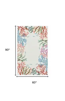 5' X 7' Ivory Red And Pink Fish and Coral Hand Tufted Area Rug