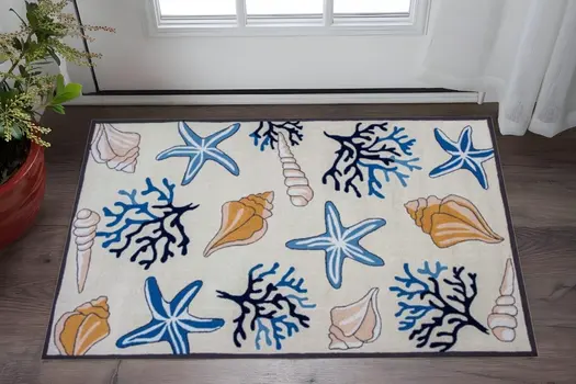 2' X 3' Ivory Seashell and Coral Hand Tufted Area Rug