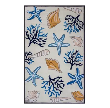 5' X 8' Ivory Seashell and Coral Hand Tufted Area Rug