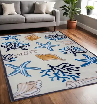 5' X 8' Ivory Seashell and Coral Hand Tufted Area Rug