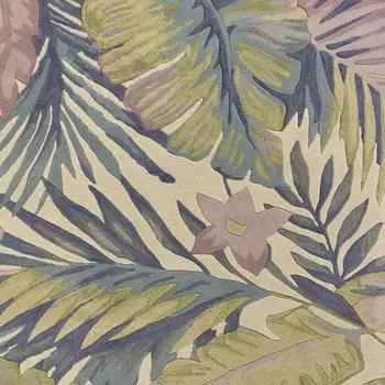 8' X 10' Ivory Blue And Green Wool Tropical Botanical Hand Tufted Area Rug
