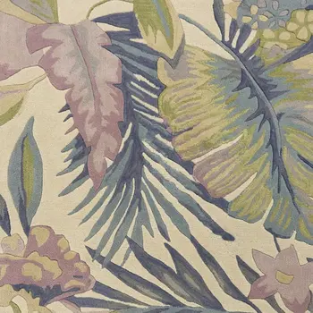 9' X 12' Ivory Blue And Green Wool Tropical Botanical Hand Tufted Area Rug