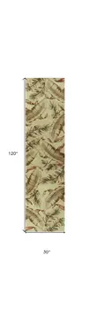10' Ivory Green And Red Wool Tropical Botanical Hand Tufted Runner Rug