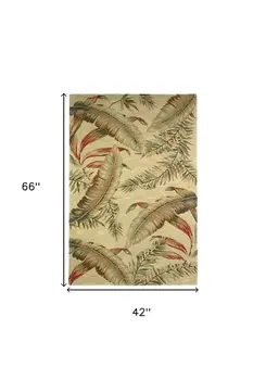4' X 6' Ivory Green And Red Wool Botanical Leaves Hand Tufted Area Rug
