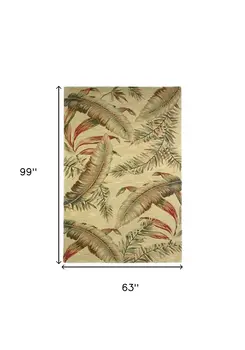 5' X 8' Cream And Taupe Wool Tropical Botanical Hand Tufted Area Rug