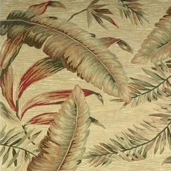 8' X 10' Brown Green And Red Wool Tropical Botanical Hand Tufted Area Rug