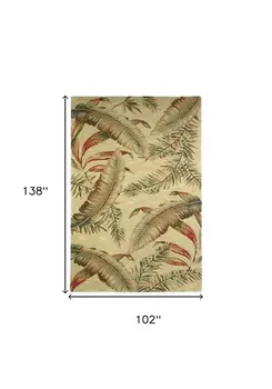 9' X 12' Ivory Hand Tufted Tropical Leaves Indoor Area Rug