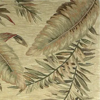 9' X 12' Ivory Hand Tufted Tropical Leaves Indoor Area Rug