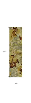 10' Ivory Green And Red Wool Tropical Botanical Hand Tufted Runner Rug