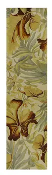 10' Ivory Green And Red Wool Tropical Botanical Hand Tufted Runner Rug