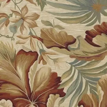 8' X 10' Ivory Green And Red Wool Tropical Botanical Hand Tufted Area Rug