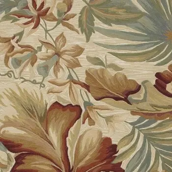 8' X 10' Ivory Red And Gray Wool Tropical Botanical Hand Tufted Area Rug