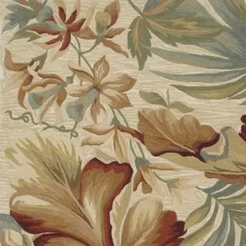 9' X 12' Ivory Green And Red Wool Tropical Botanical Hand Tufted Area Rug